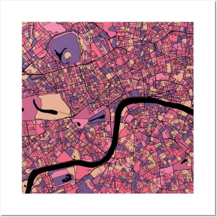 London Map Pattern in Purple & Pink Posters and Art